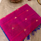 Pure Maheshwari Silk Saree – Blue Body with Magenta Pink Pallu