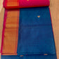 Pure Maheshwari Silk Saree – Blue Body with Magenta Pink Pallu