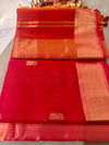 Pure Maheshwari Silk Saree – Rust Orange &amp; Red Elegance