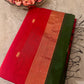 Pure Maheshwari Silk Saree – Bottle Green with Floral Motifs and Contrast Red Pallu