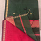 Pure Maheshwari Silk Saree – Bottle Green with Floral Motifs and Contrast Red Pallu