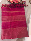 Pure Maheshwari Silk Saree – Magenta Pink with Gold Zari Stripes