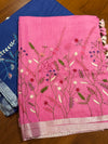 Linen Cotton Saree with Multi-Colour Hand Embroidery