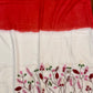 Linen Cotton Saree in Red and White Dye Shade with Hand Embroidery