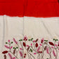 Linen Cotton Saree in Red and White Dye Shade with Hand Embroidery