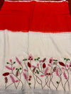 Linen Cotton Saree in Red and White Dye Shade with Hand Embroidery