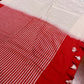 Linen Cotton Saree in Red and White Dye Shade with Hand Embroidery