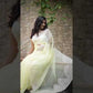 Lemon Yellow Organza Saree with Cream Thread Work