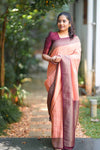 Crepe Silk Saree with Symmetrical Stripes, Banarasi Silk Body & Contrast Pallu, Border & Blouse