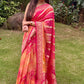 Elegant Handwoven Khaddi Georgette Bandhani Saree – Pink & Orange Ombre