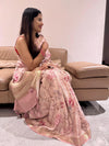 Blush Pink gitcha Tussar Saree with Floral Print & Matka Silk Border