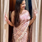 Blush Pink gitcha Tussar Saree with Floral Print & Matka Silk Border