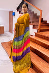 Soft modal Lagdi Patta Bandhej Saree with Multicolor Dyed Pallu & Blouse