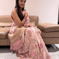 Blush Pink gitcha Tussar Saree with Floral Print & Matka Silk Border