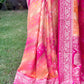 Elegant Handwoven Khaddi Georgette Bandhani Saree – Pink & Orange Ombre