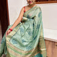 Mint Green Printed & Embroidered soft tussar Saree with Zari Border