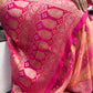 Elegant Handwoven Khaddi Georgette Bandhani Saree – Pink & Orange Ombre
