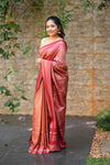 Red Kubera Silk Saree with Copper Jacquard & Banarasi Work Border