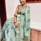 Mint Green Printed & Embroidered soft tussar Saree with Zari Border